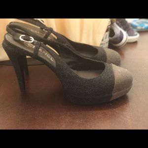 Glittery two tone high heel Chanel shoes